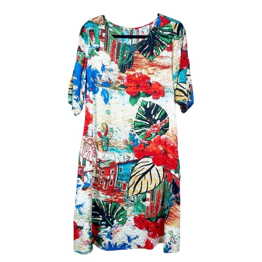 Orientique Naturally Australian Dress Size Large Red Floral A-Line Hawaiian - Picture 9 of 9